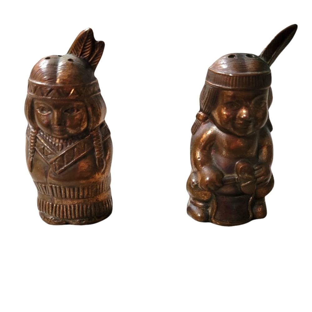 Vintage darling bronze-like ,metal native salt and pepper shaker set